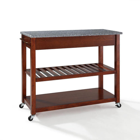 Granite Top Kitchen Prep Cart Cherry/Gray - Drakoi Marketplace