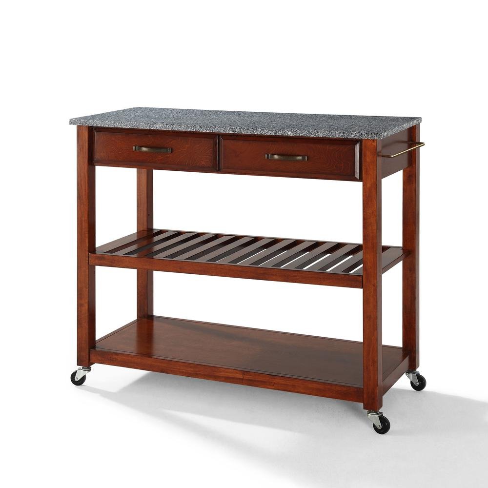 Granite Top Kitchen Prep Cart Cherry/Gray - Drakoi Marketplace