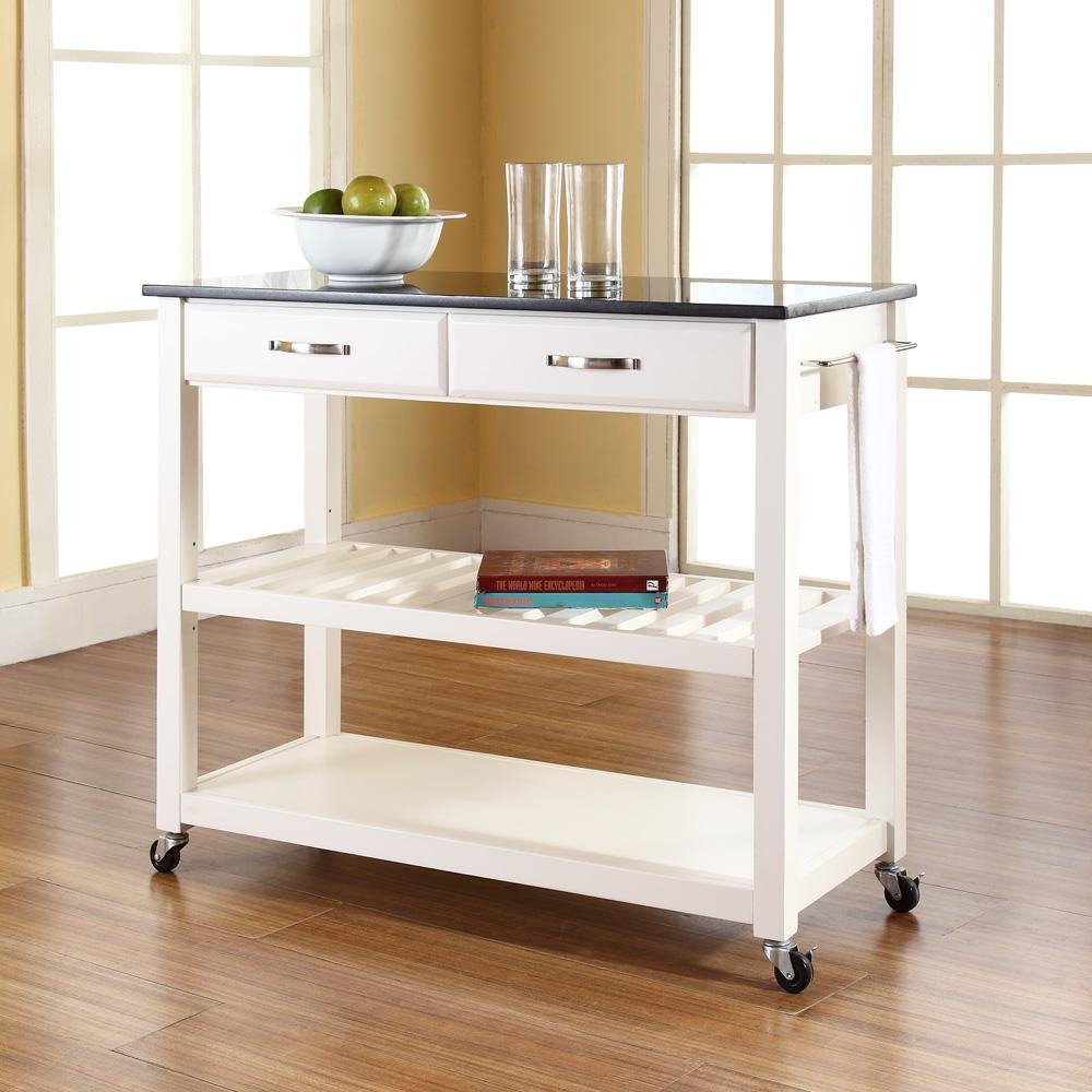 Granite Top Kitchen Prep Cart White/Black - Drakoi Marketplace