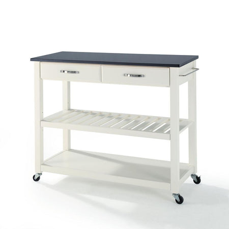 Granite Top Kitchen Prep Cart White/Black - Drakoi Marketplace