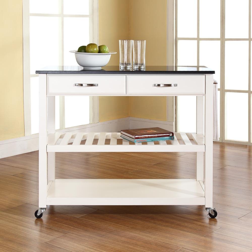 Granite Top Kitchen Prep Cart White/Black - Drakoi Marketplace