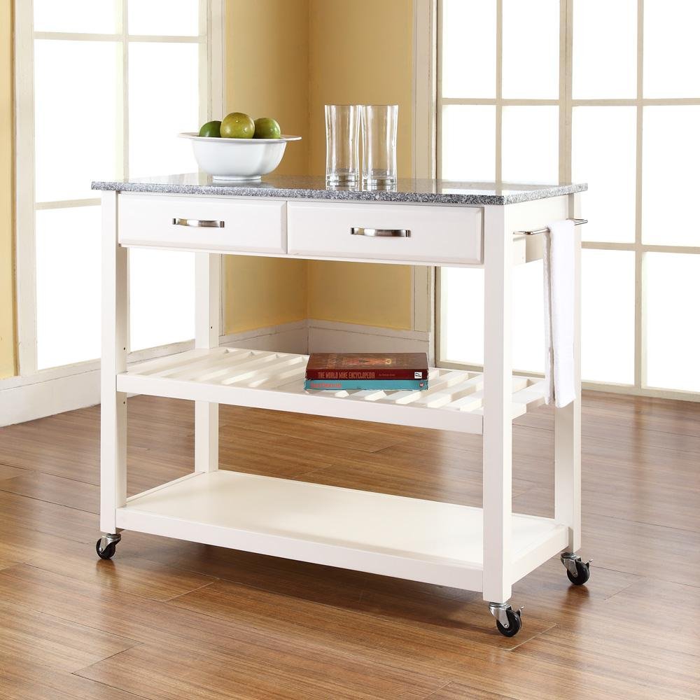 Granite Top Kitchen Prep Cart White/Gray - Drakoi Marketplace