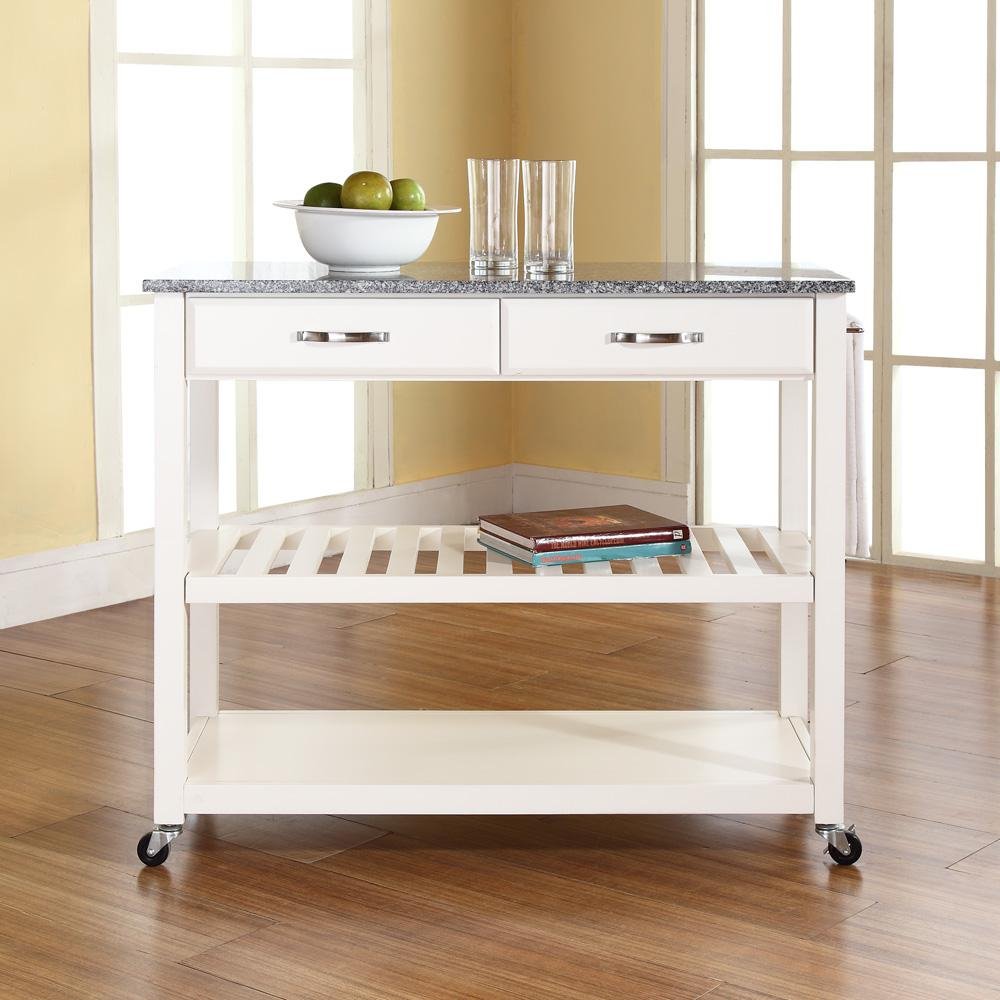 Granite Top Kitchen Prep Cart White/Gray - Drakoi Marketplace