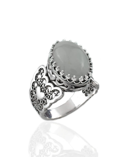 Gray Moonstone Gemstone Double Heart Detailed Filigree Art 925 Sterling Silver Women Statement Ring - Drakoi Marketplace