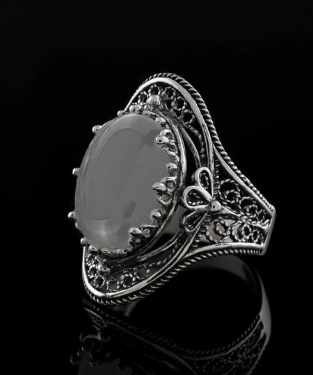 Gray Moonstone Gemstone Filigree Art Woman Silver Statement Ring - Drakoi Marketplace