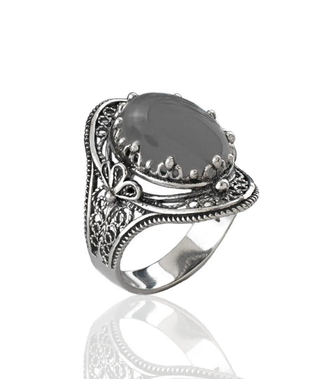 Gray Moonstone Gemstone Filigree Art Woman Silver Statement Ring - Drakoi Marketplace