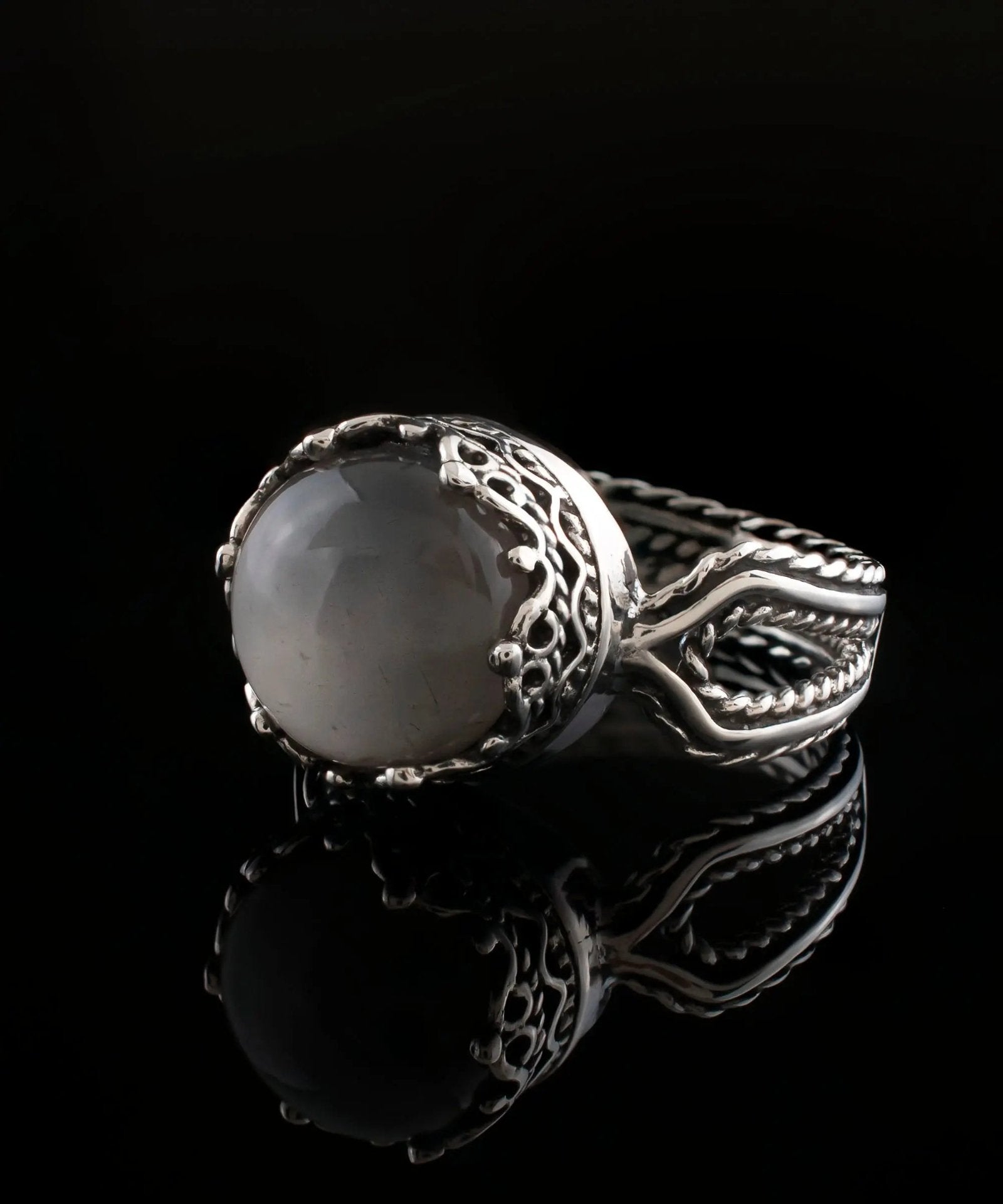 Gray Moonstone Gemstone Filigree Art Women Sterling Silver Cocktail Ring - Drakoi Marketplace