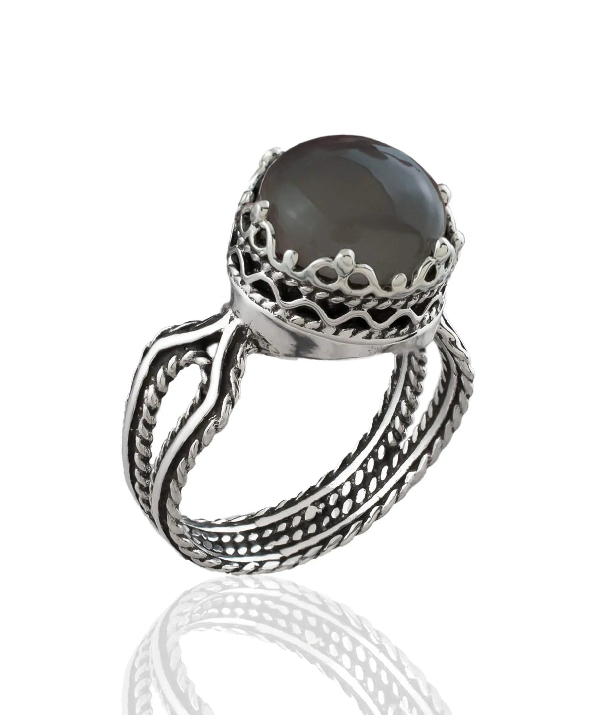 Gray Moonstone Gemstone Filigree Art Women Sterling Silver Cocktail Ring - Drakoi Marketplace