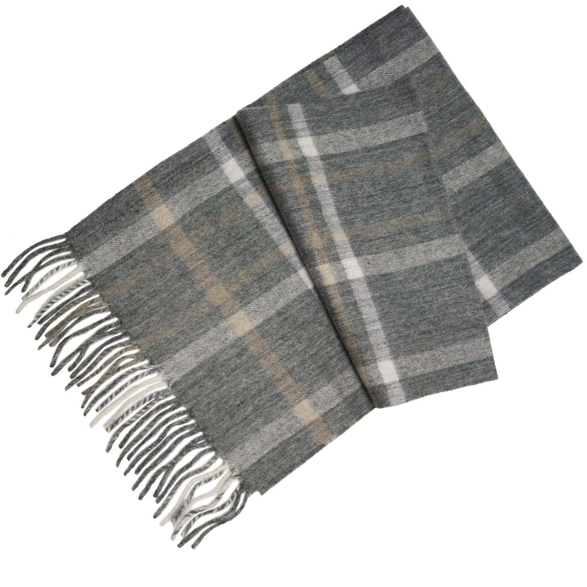 Grey Camel Cashmere Woven Check Scarf - Drakoi Marketplace