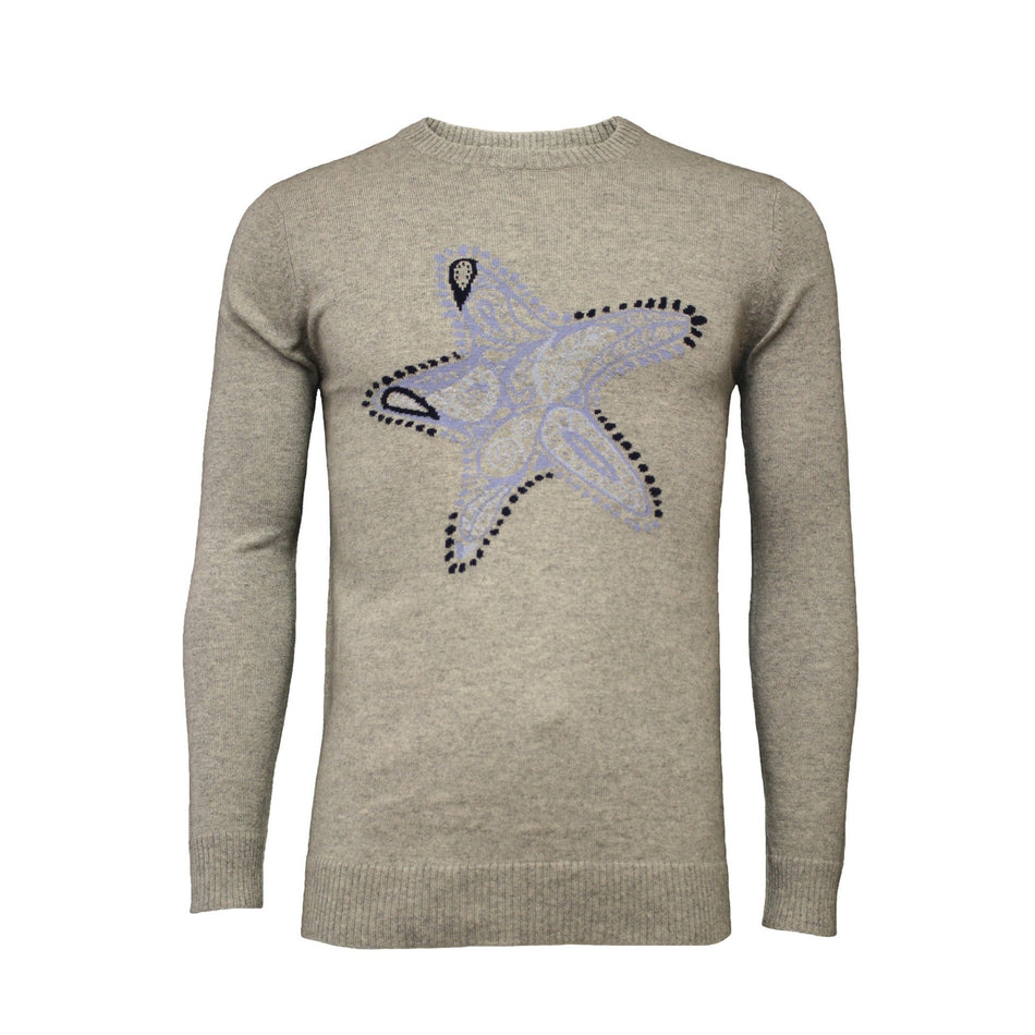 Grey Crew Neck Star Fish Intarsia - Drakoi Marketplace