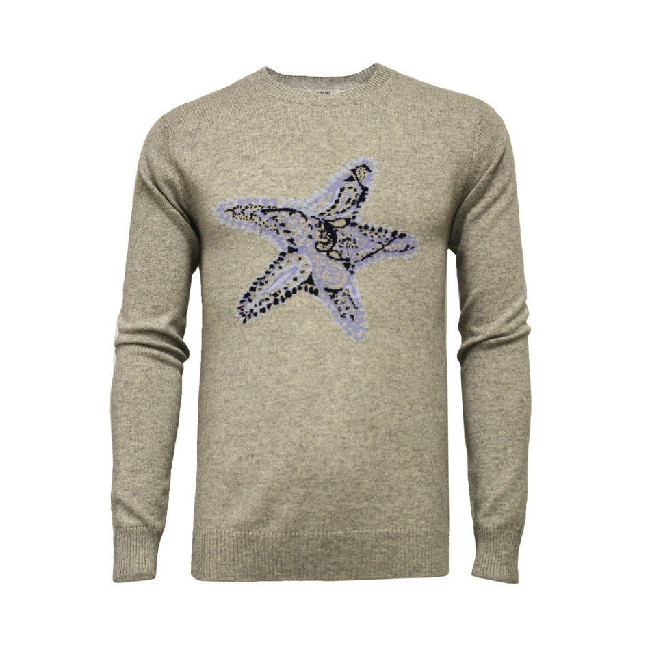 Grey Crew Neck Star Fish Intarsia - Drakoi Marketplace