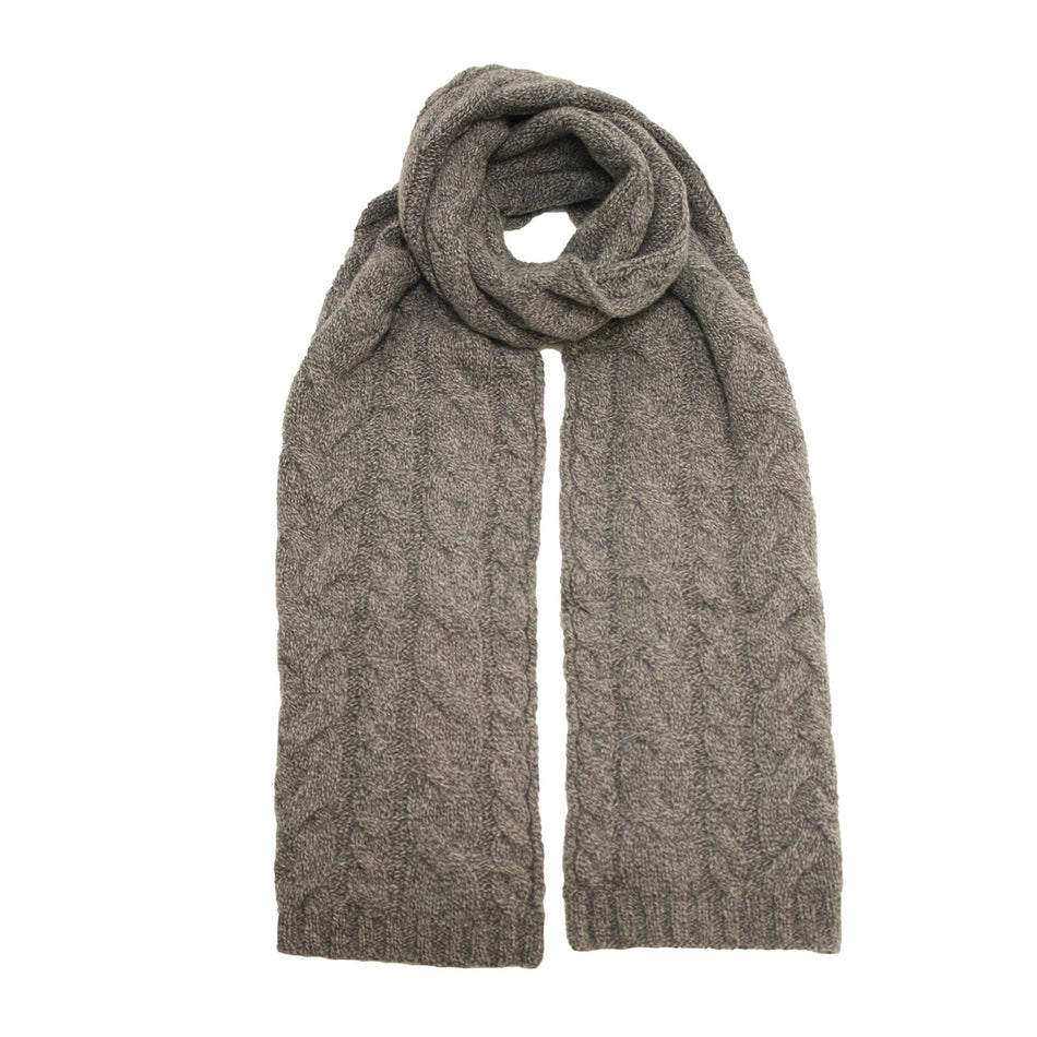 Grey Heather Cashmere Double Cable Scarf Gstaad - Drakoi Marketplace