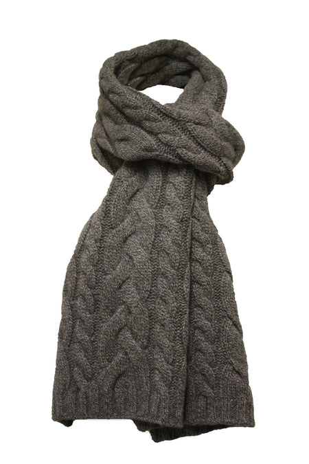 Grey Heather Cashmere Double Cable Scarf Gstaad - Drakoi Marketplace