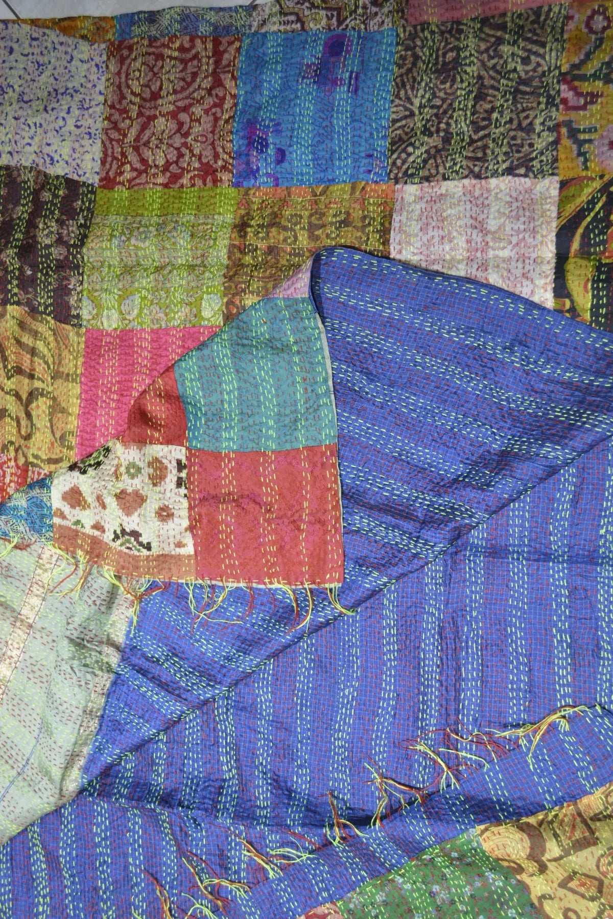 Hand Stitched Kantha Silk Vintage throw - Drakoi Marketplace