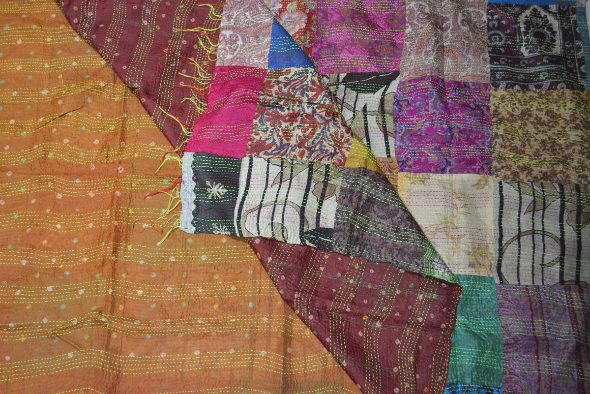 Hand Stitched Kantha Silk Vintage throw - Drakoi Marketplace