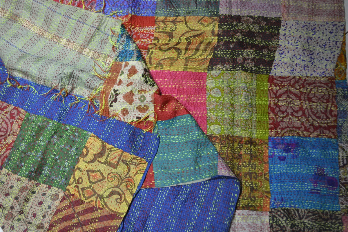 Hand Stitched Kantha Silk Vintage throw - Drakoi Marketplace