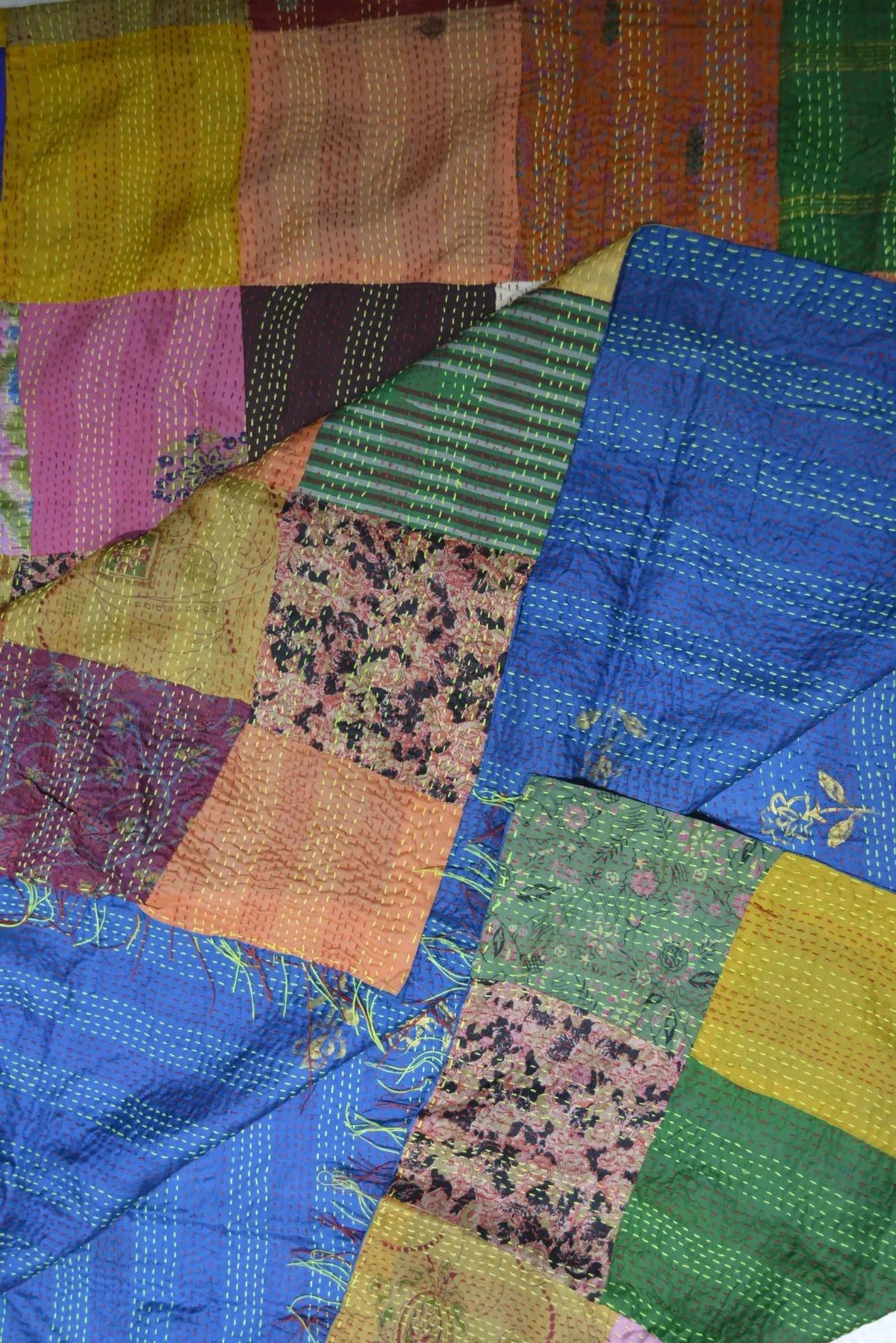 Hand Stitched Kantha Silk Vintage throw - Drakoi Marketplace