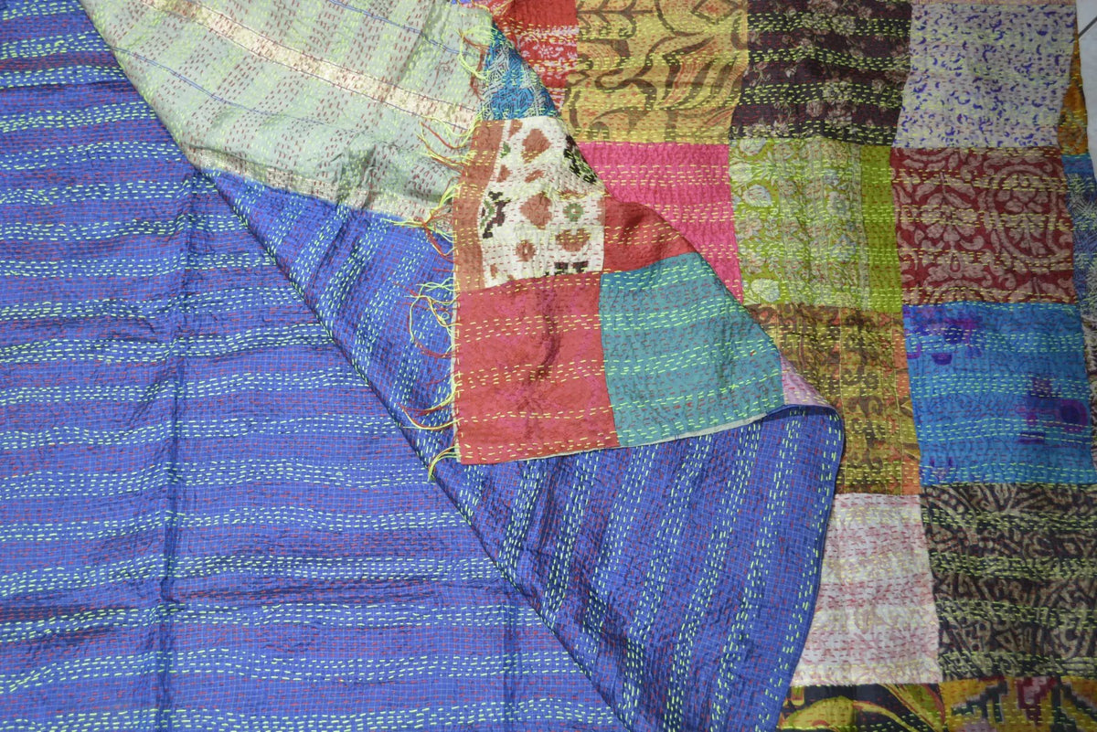 Hand Stitched Kantha Silk Vintage throw - Drakoi Marketplace