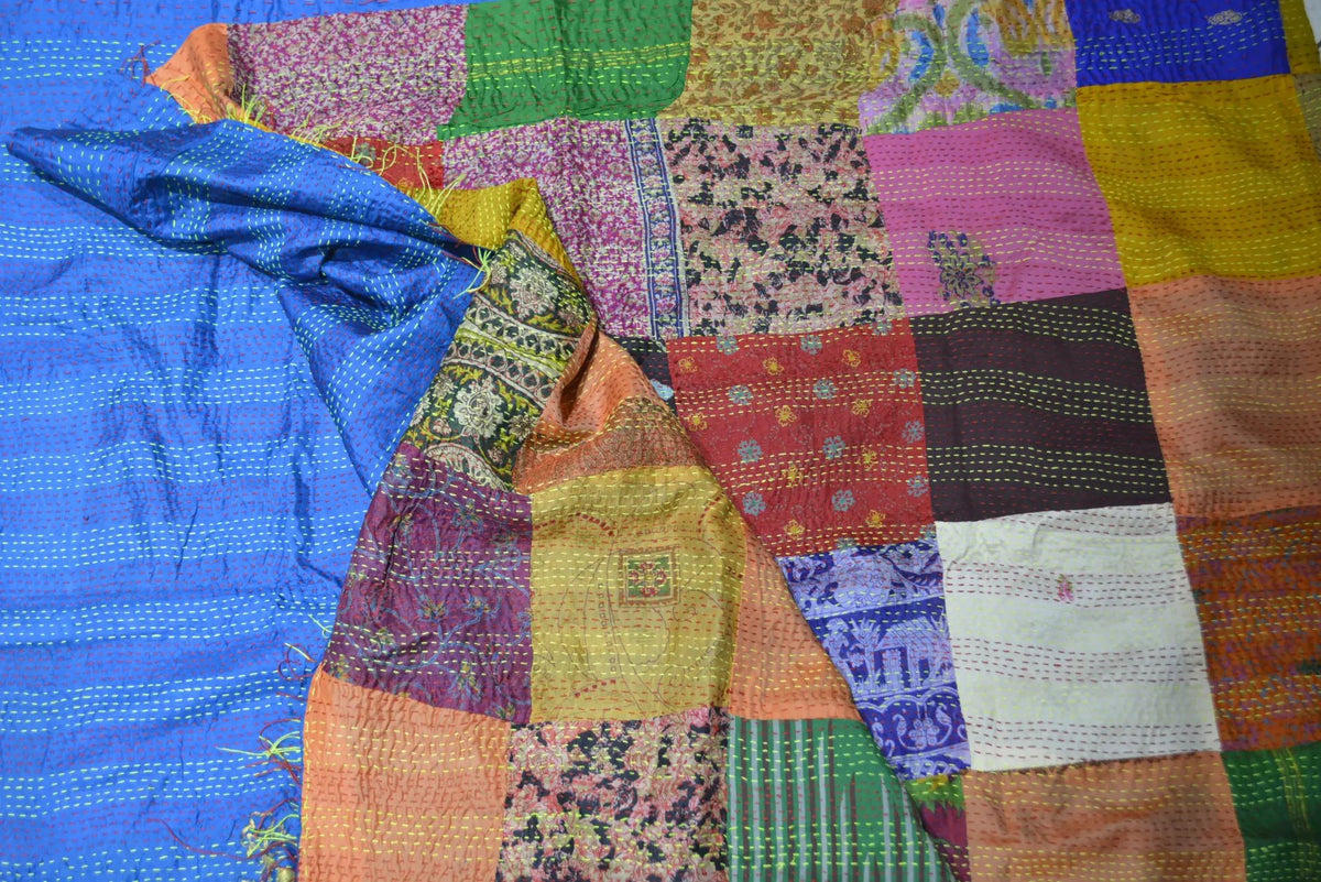 Hand Stitched Kantha Silk Vintage throw - Drakoi Marketplace