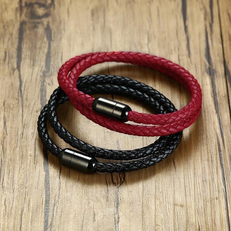 Handmade Magnetic Buckle Braided Leather Bracelet - Drakoi Marketplace