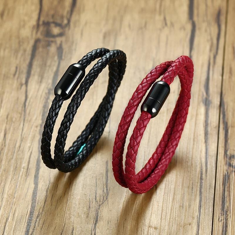 Handmade Magnetic Buckle Braided Leather Bracelet - Drakoi Marketplace