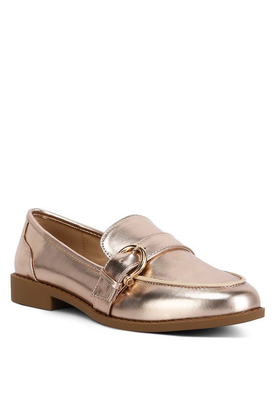 Haruka Metallic Faux Leather Loafers - Drakoi Marketplace