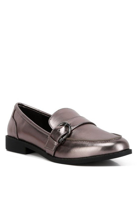 Haruka Metallic Faux Leather Loafers - Drakoi Marketplace