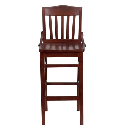 HERCULES Series School House Back Mahogany Wood Restaurant Barstool - Drakoi Marketplace