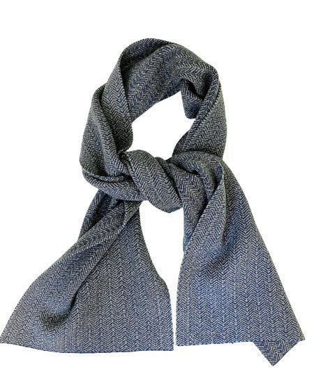 Herringbone Knitted Cashmere Scarf Camel Blue - Drakoi Marketplace