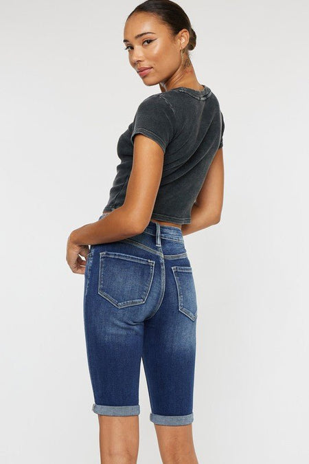 High Rise Cuff Bermuda Jeans - Drakoi Marketplace