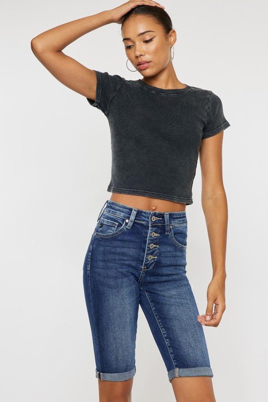 High Rise Cuff Bermuda Jeans - Drakoi Marketplace