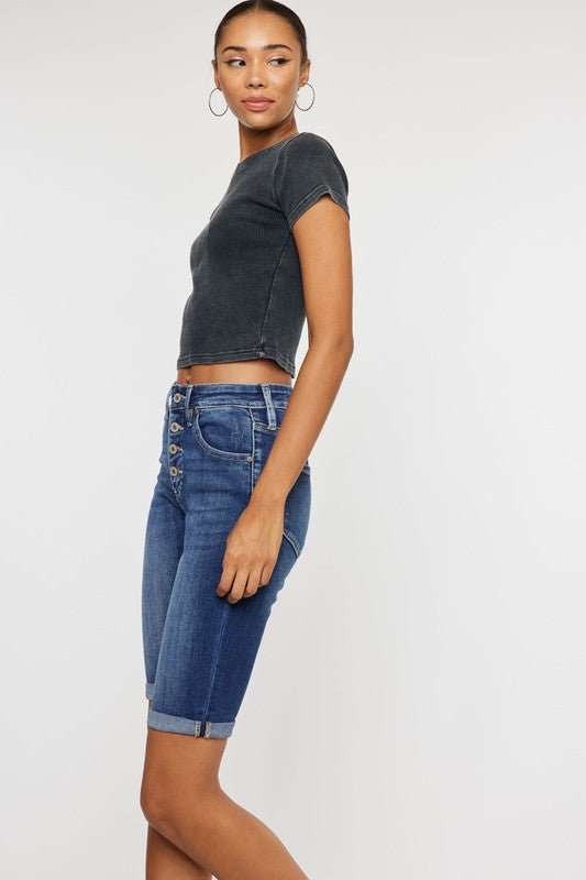 High Rise Cuff Bermuda Jeans - Drakoi Marketplace