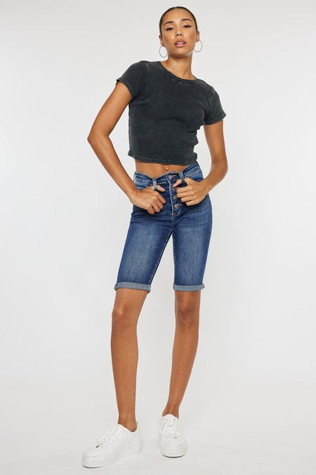 High Rise Cuff Bermuda Jeans - Drakoi Marketplace