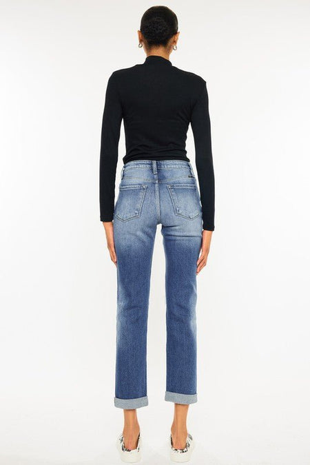 High Rise Hem Detail Slim Straight Jeans - Drakoi Marketplace