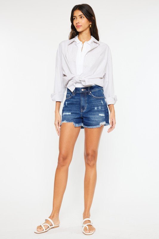 High Rise No Stitch Frayed Hem Shorts - Drakoi Marketplace