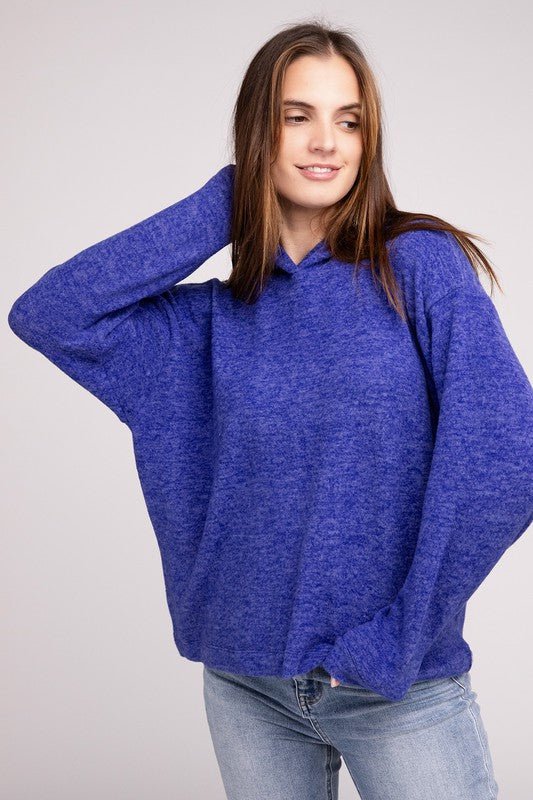 Hooded Brushed Melange Hacci Sweater - Drakoi Marketplace