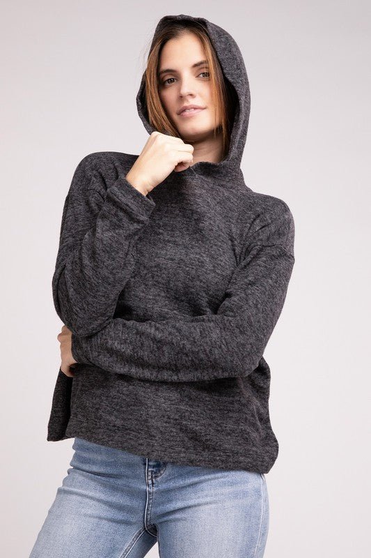 Hooded Brushed Melange Hacci Sweater - Drakoi Marketplace