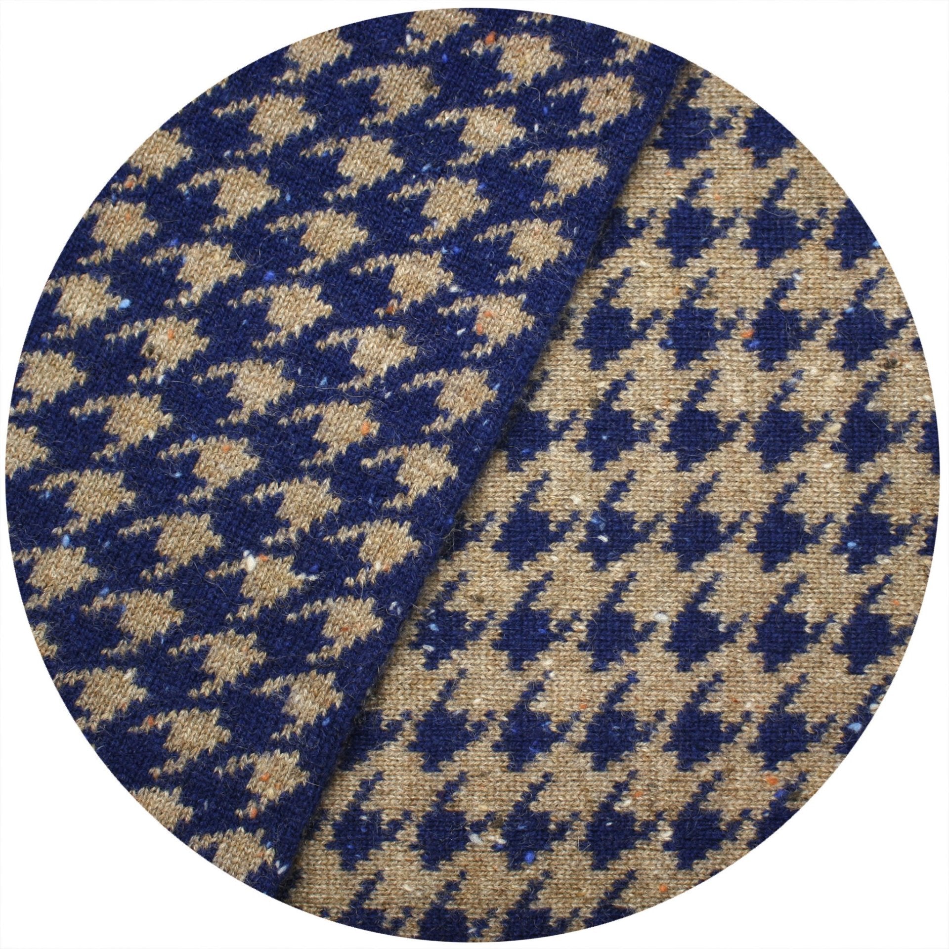 Hounds Tooth knitted Cashmere Scarf Kotara Camel Blue - Drakoi Marketplace