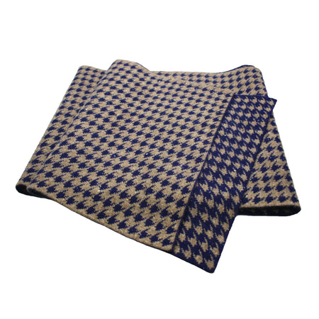 Hounds Tooth knitted Cashmere Scarf Kotara Camel Blue - Drakoi Marketplace