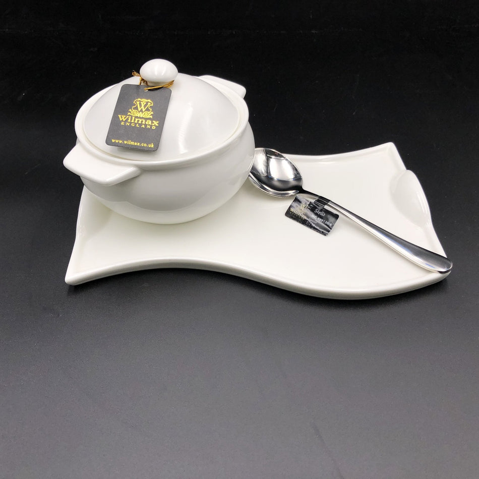 Individual Baking Pot With A Soup Spoon And Curved Serving Dish Set For 1 - Drakoi Marketplace