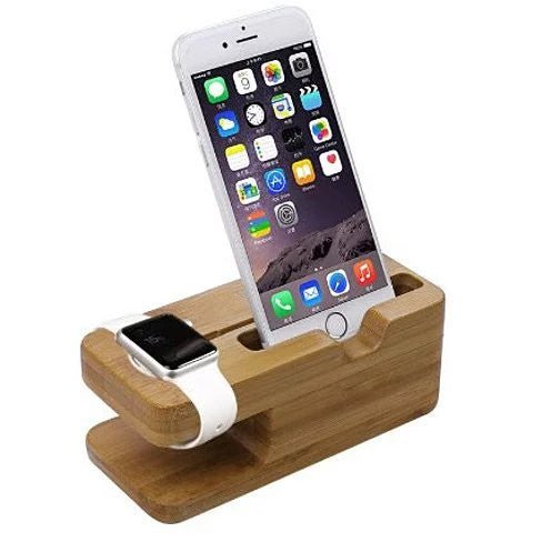 iPhone and iWatch Docking and Charging Station in Natural Wood - Drakoi Marketplace