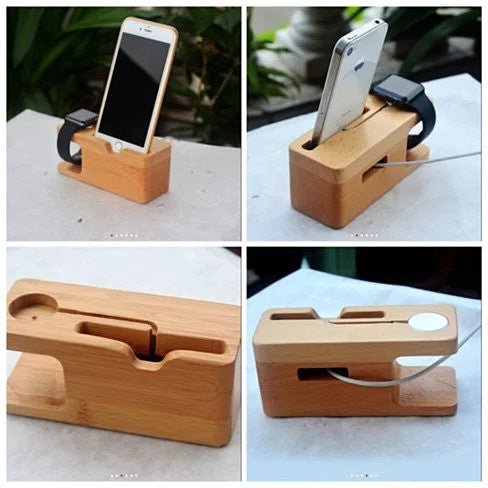 iPhone and iWatch Docking and Charging Station in Natural Wood - Drakoi Marketplace