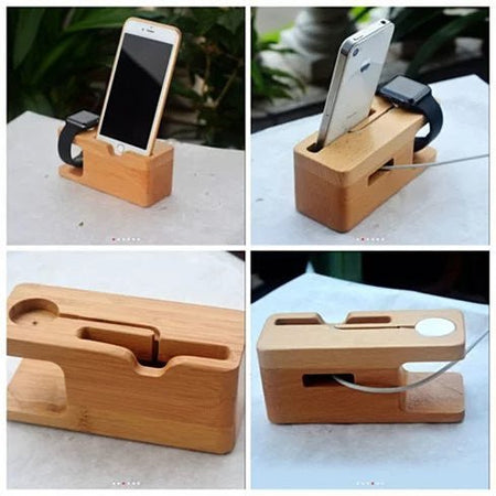 iPhone and iWatch Docking and Charging Station in Natural Wood - Drakoi Marketplace