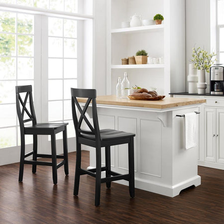 Julia Wood Top Island W/X-Back Stools White/Black - Island & 2 Stools - Drakoi Marketplace