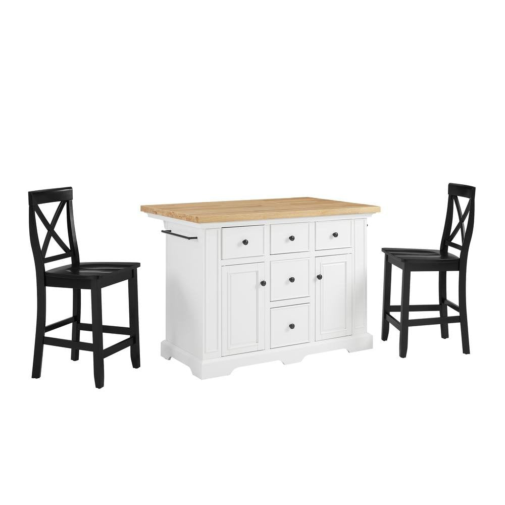 Julia Wood Top Island W/X-Back Stools White/Black - Island & 2 Stools - Drakoi Marketplace