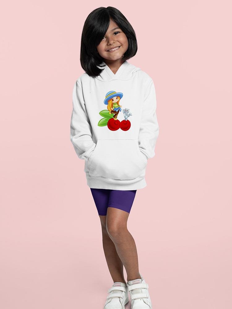 Kid And Kitten On Fruit Hoodie -Image by Shutterstock - Drakoi Marketplace