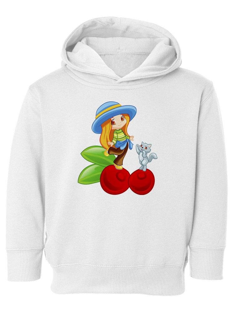 Kid And Kitten On Fruit Hoodie -Image by Shutterstock - Drakoi Marketplace