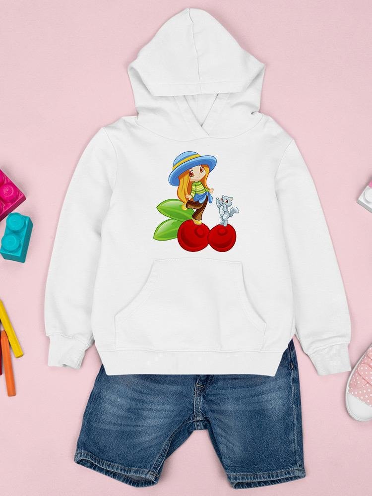 Kid And Kitten On Fruit Hoodie -Image by Shutterstock - Drakoi Marketplace