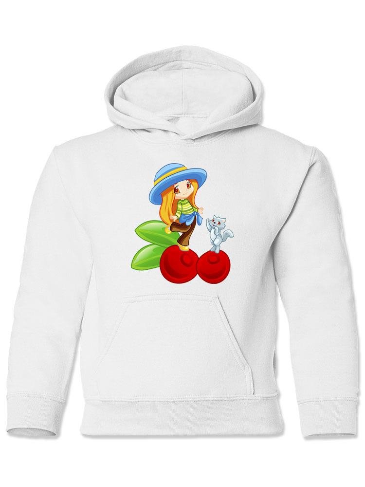 Kid And Kitten On Fruit Hoodie -Image by Shutterstock - Drakoi Marketplace