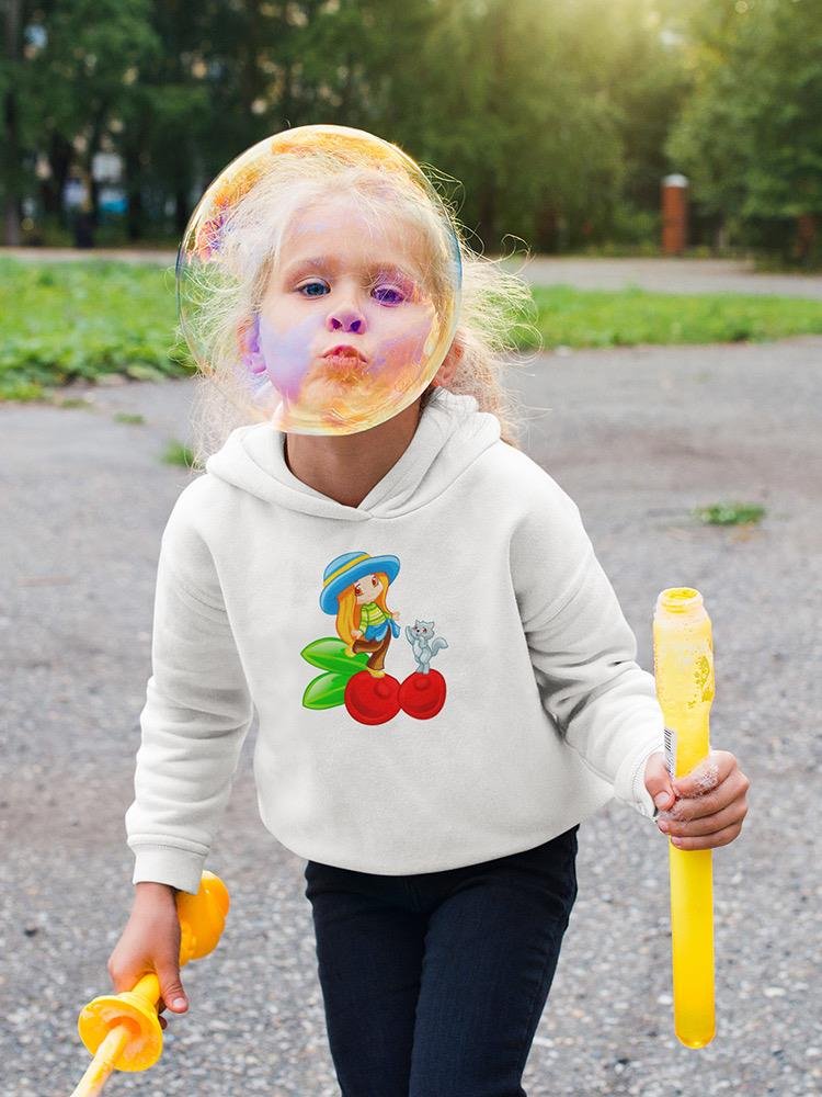 Kid And Kitten On Fruit Hoodie -Image by Shutterstock - Drakoi Marketplace